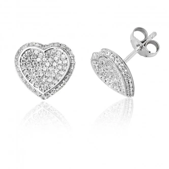 Silver & Co Heart Pave Set Cubic Zirconia Stud Earrings SEG0062CZ