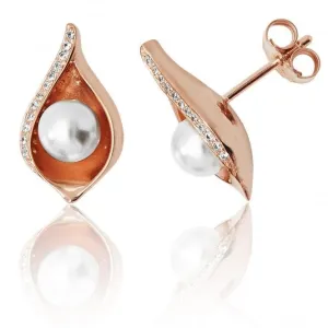 Silver & Co Rose Gold Plated Shell Design Pearl Cubic Zirconia Stud Earrings SEG0061R