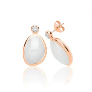 Silver & Co Rose Gold Plated White Moon Stone Cubic Zirconia Earrings SEG0090R