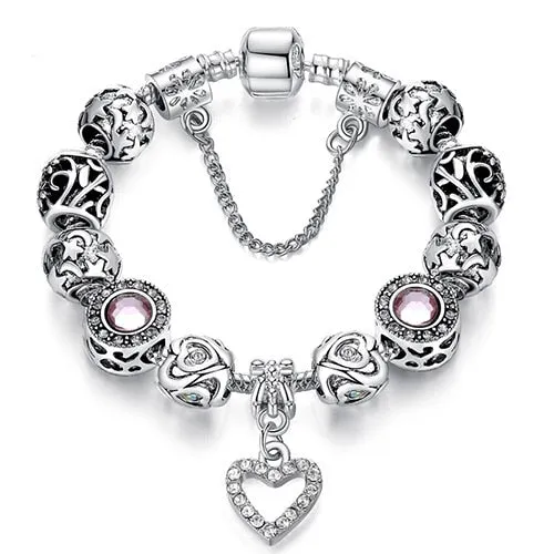 Silver Color Crystal Charm Bracelet