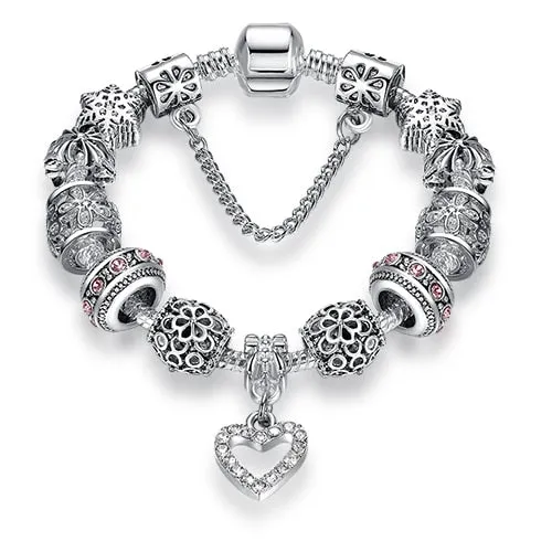 Silver Color Crystal Charm Bracelet