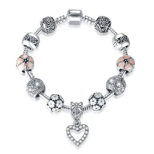 Silver Color Crystal Charm Bracelet