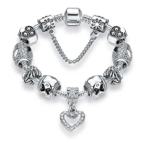 Silver Color Crystal Charm Bracelet