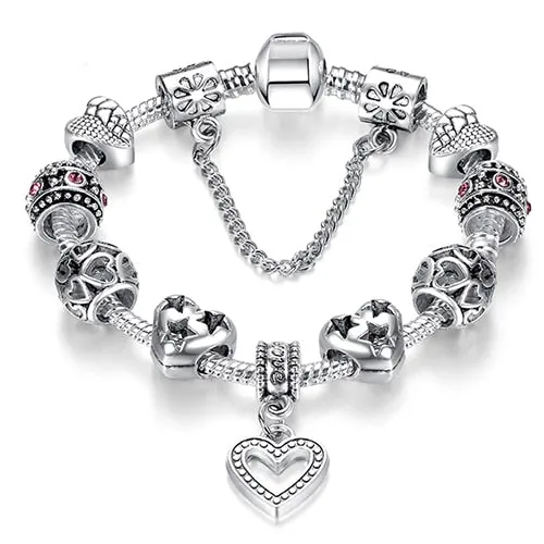 Silver Color Crystal Charm Bracelet