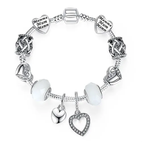 Silver Color Crystal Charm Bracelet