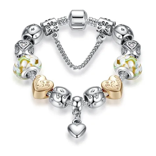 Silver Color Crystal Charm Bracelet