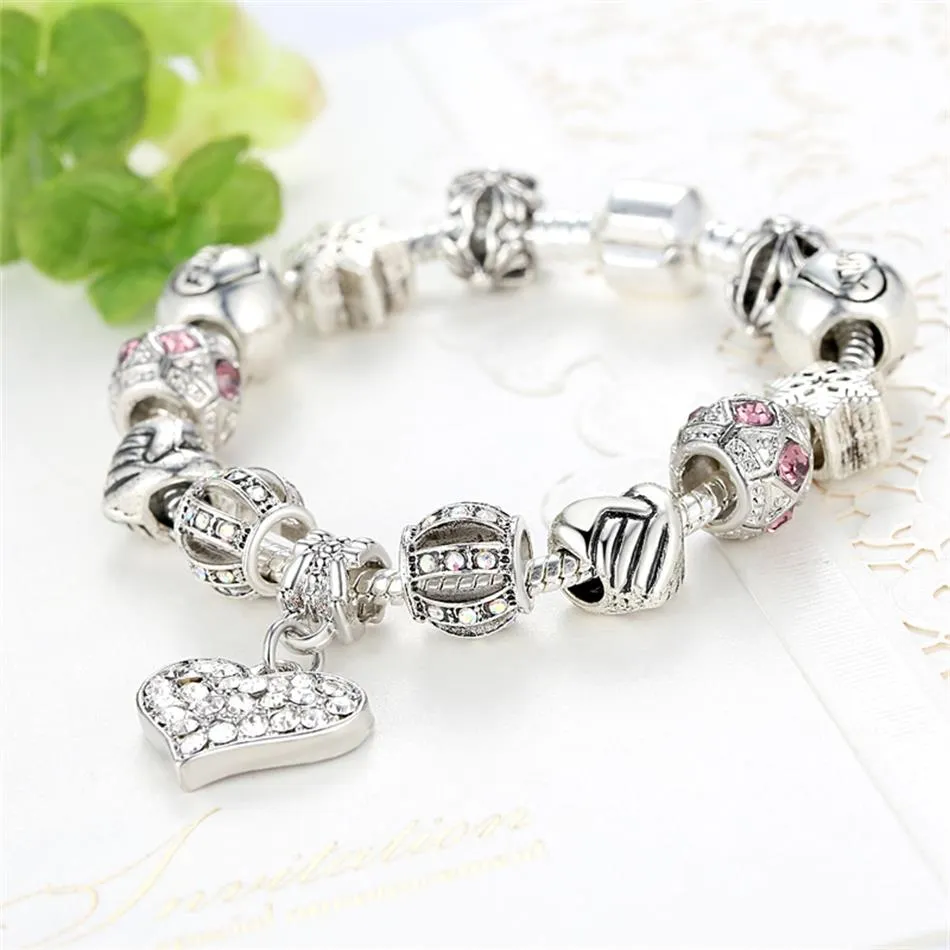 Silver Color Crystal Charm Bracelet