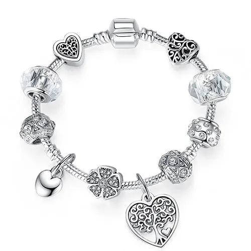 Silver Color Crystal Charm Bracelet