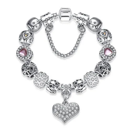 Silver Color Crystal Charm Bracelet