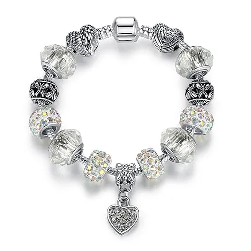 Silver Color Crystal Charm Bracelet