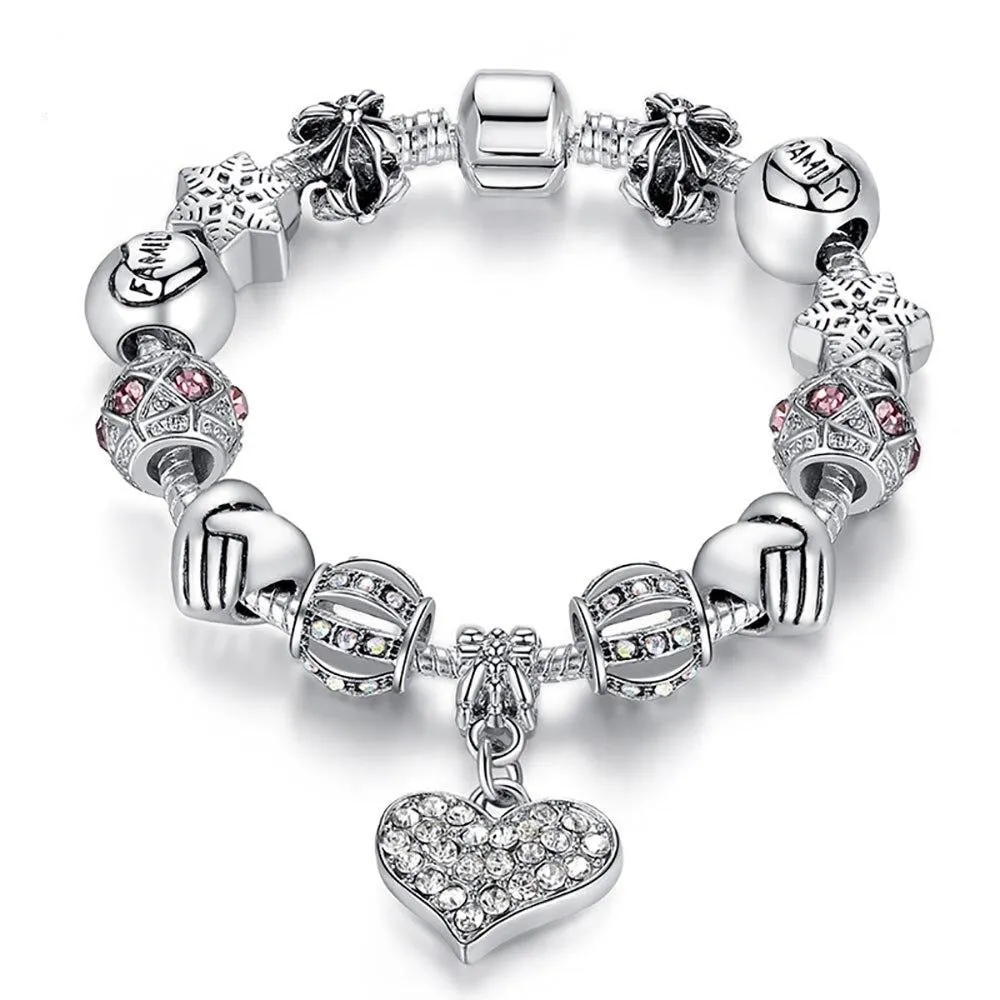 Silver Color Crystal Charm Bracelet