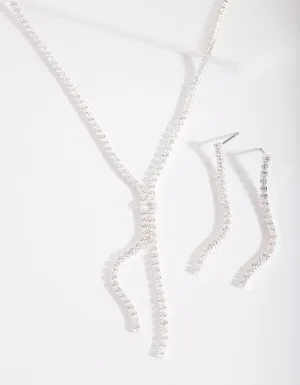 Silver Cubic Zirconia Cupchain Y Necklace & Earrings