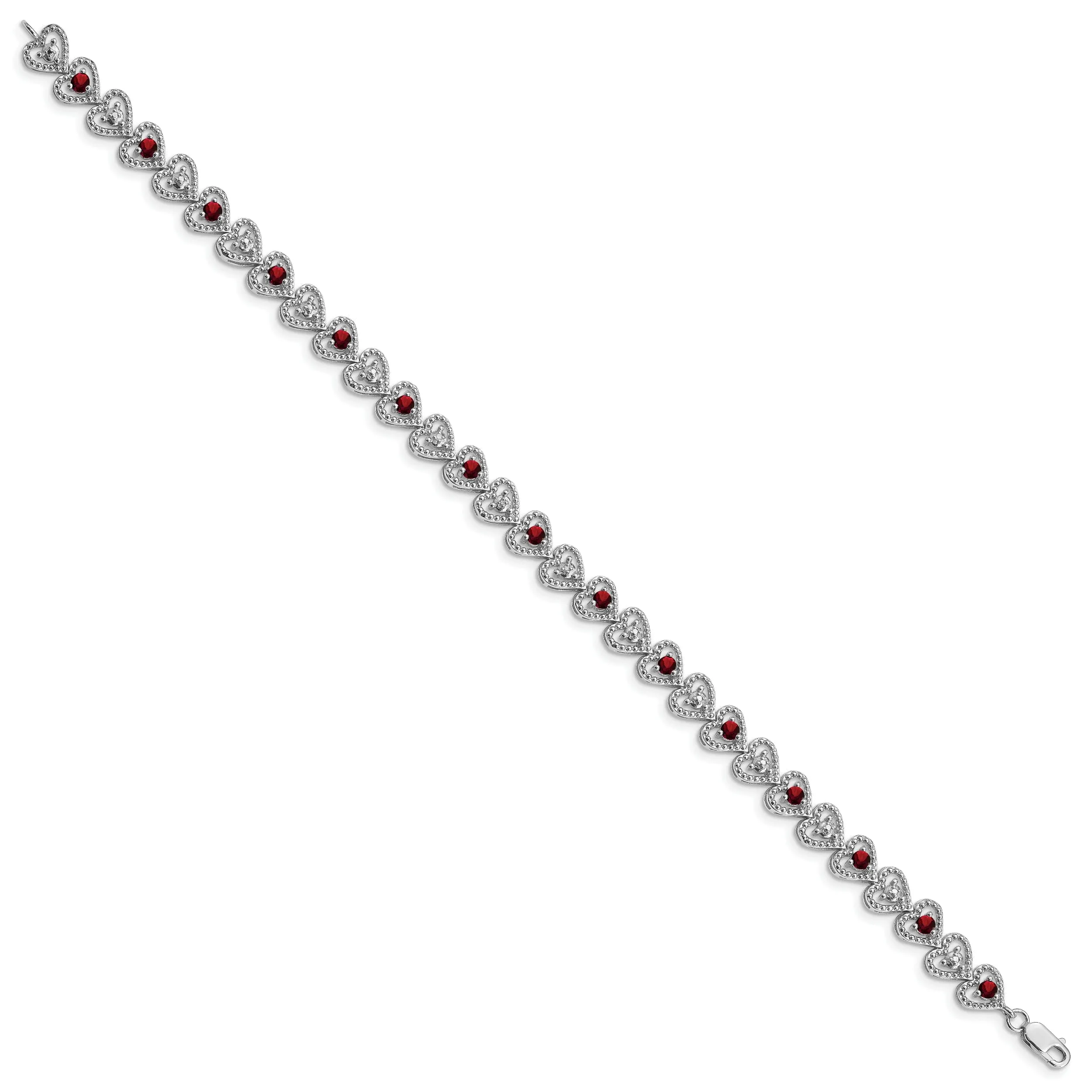 Silver Diamond Round Garnet Gemstone Bracelet