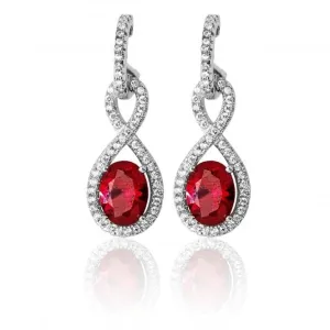 Silver Fancy Infinity Shape Cubic Zirconia Red Drop Earrings SEG0070RU