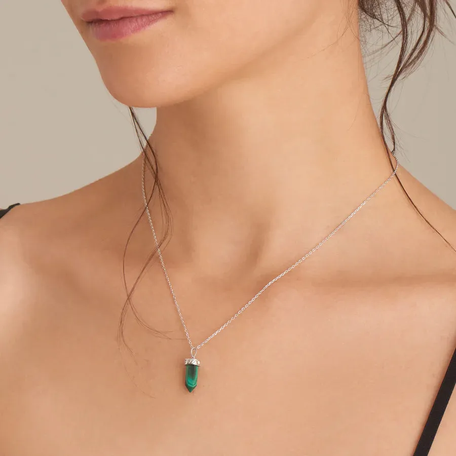 SILVER MALACHITE POINT NECKLACE