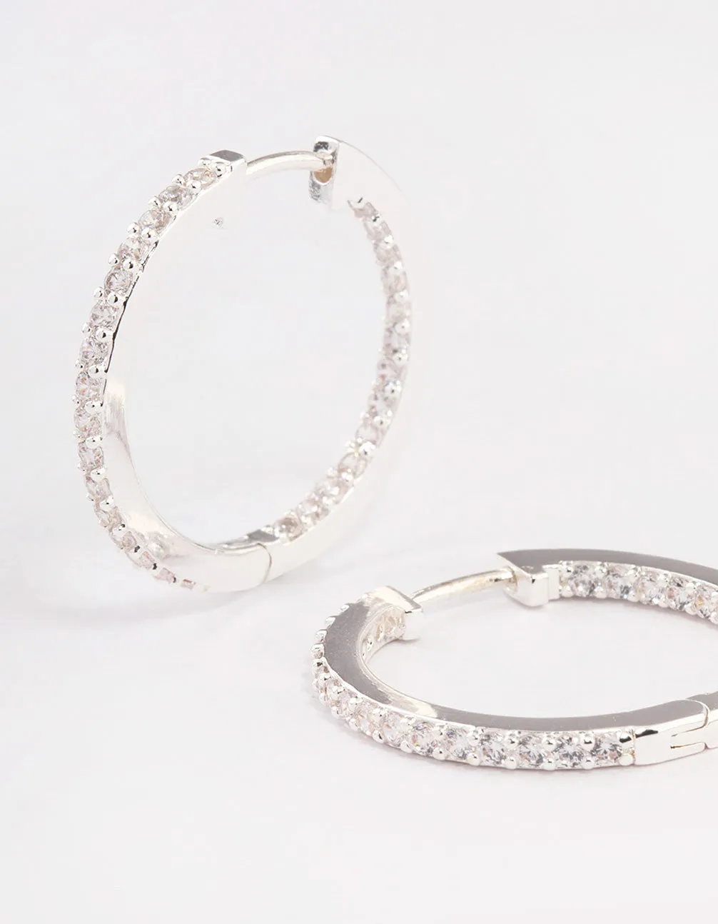 Silver Plated Cubic Zirconia Pave Huggie Hoop Earrings