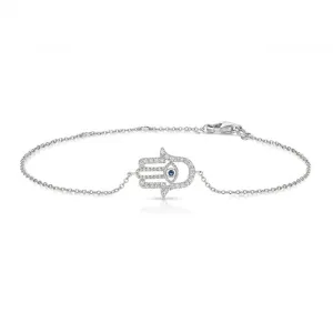 Silver& Co Hamsa & Evil Eye Blue White Cubic Zirconia Bracelet SBG0039