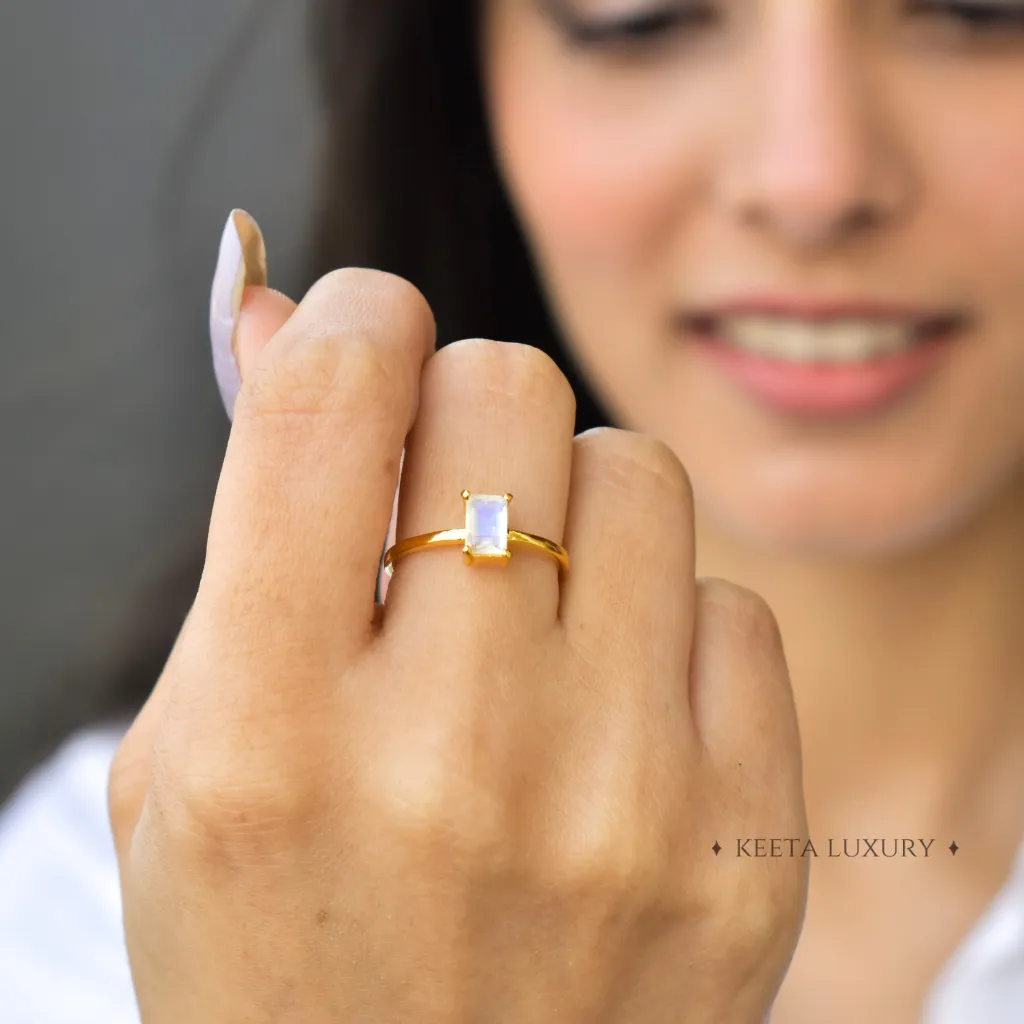 Sleek Octagon - Moonstone Ring