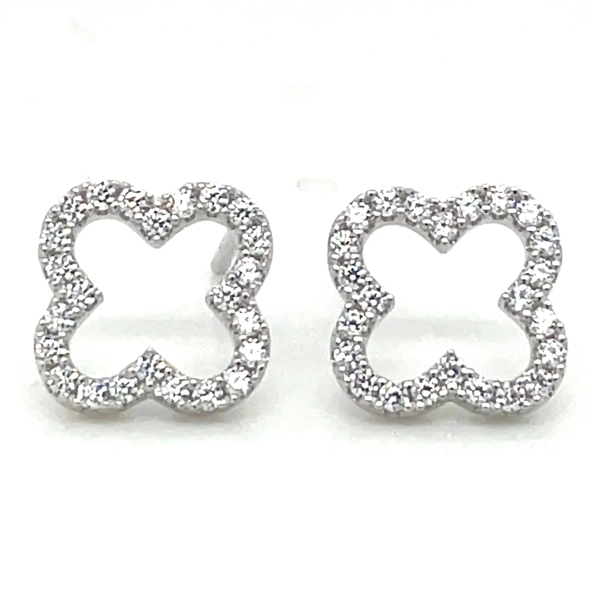 Sterling Silver Cz Clover Stud Earrings