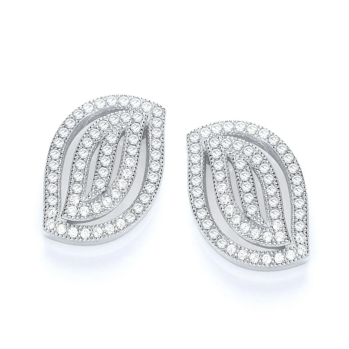 Sterling Silver Fancy Pave CZ Stud Earrings