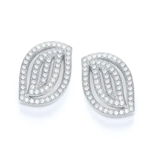 Sterling Silver Fancy Pave CZ Stud Earrings