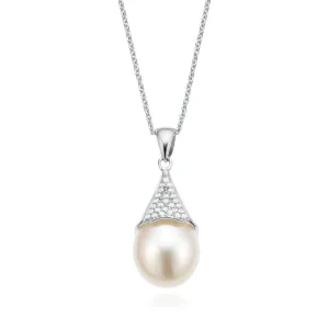 Sterling Silver Fresh Water Pearl and Cubic Zirconia Pendant