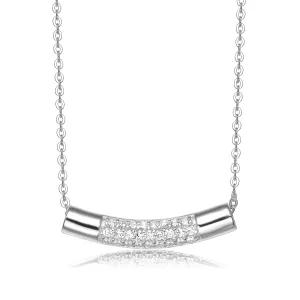 Sterling Silver Rhodium Plated with Clear Round Cubic Zirconia Curve Line Necklace