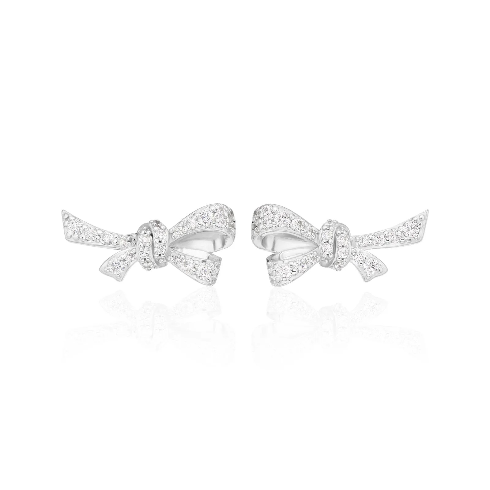 Sterling Silver Round Cut White Cubic Zirconia Bow Stud Earrings