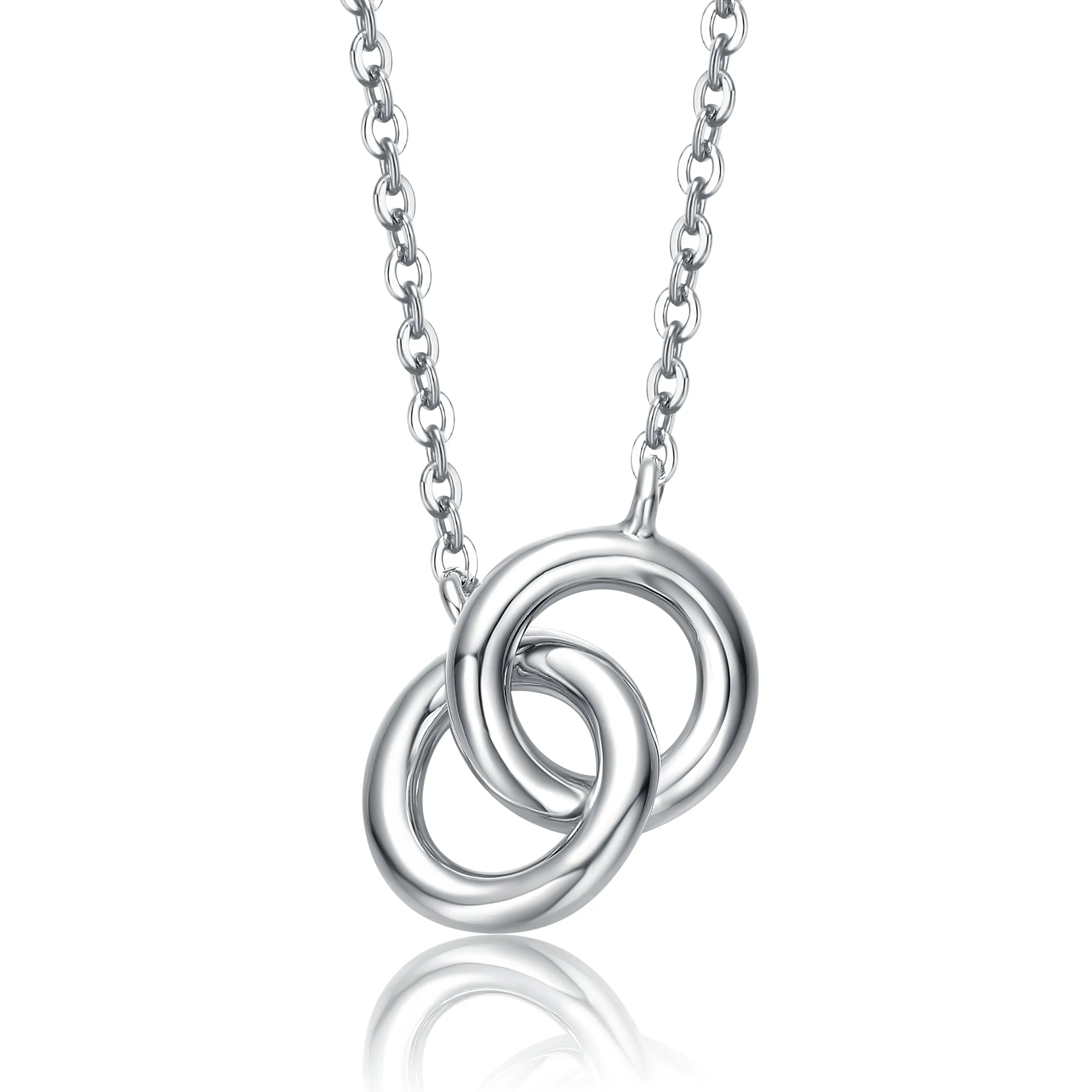 Sterling Silver White Gold Plated Cubic Zirconia Two Rings Necklace