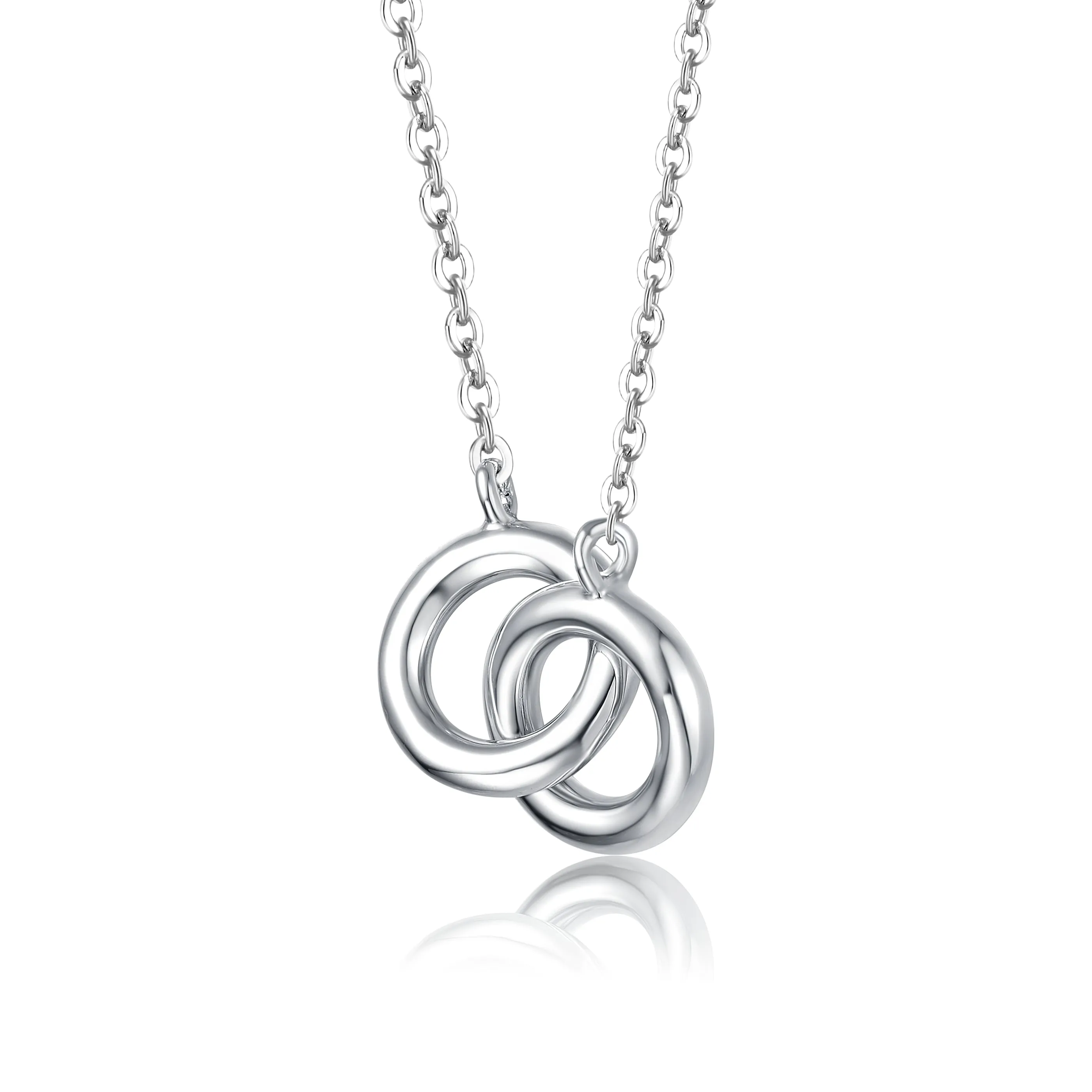 Sterling Silver White Gold Plated Cubic Zirconia Two Rings Necklace