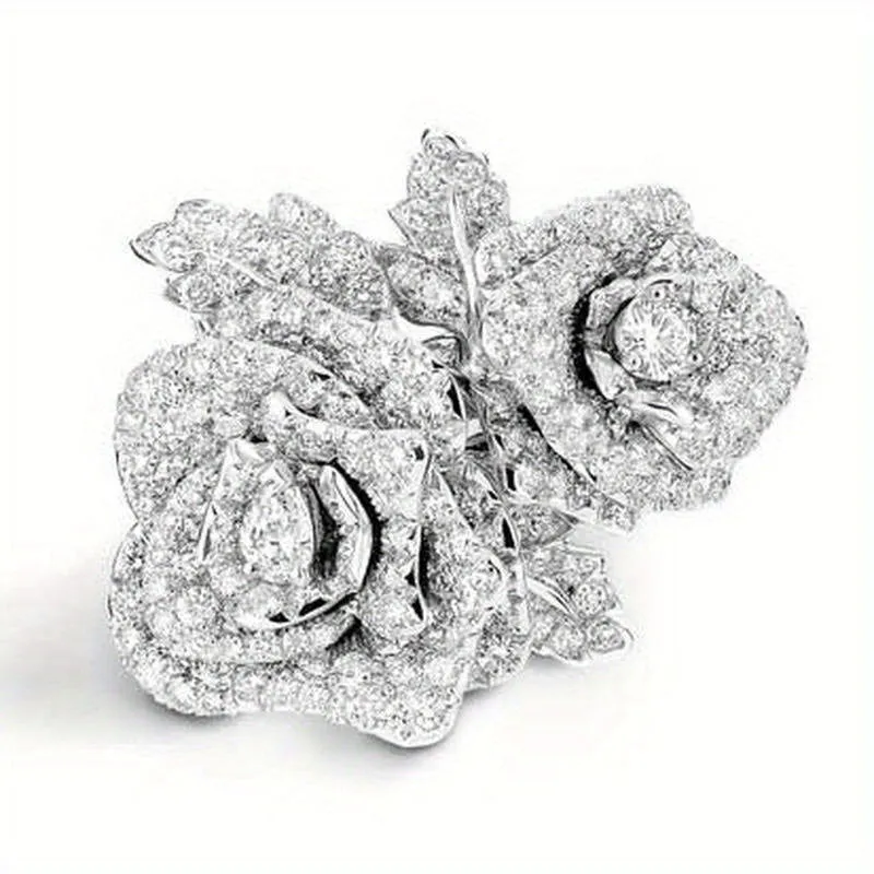 Stunning Shining Flower Zircon Silver Plated Ring