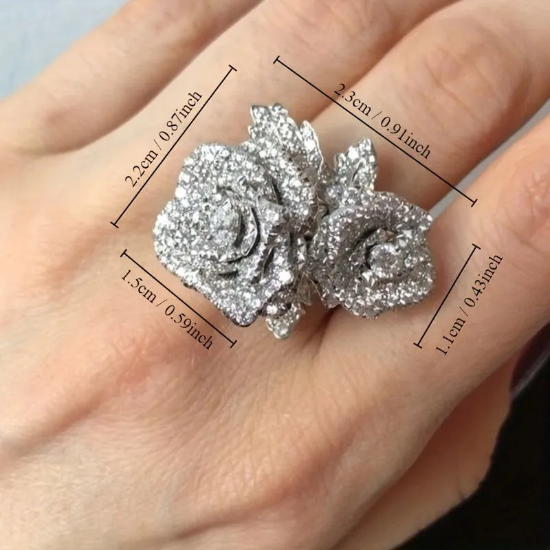 Stunning Shining Flower Zircon Silver Plated Ring