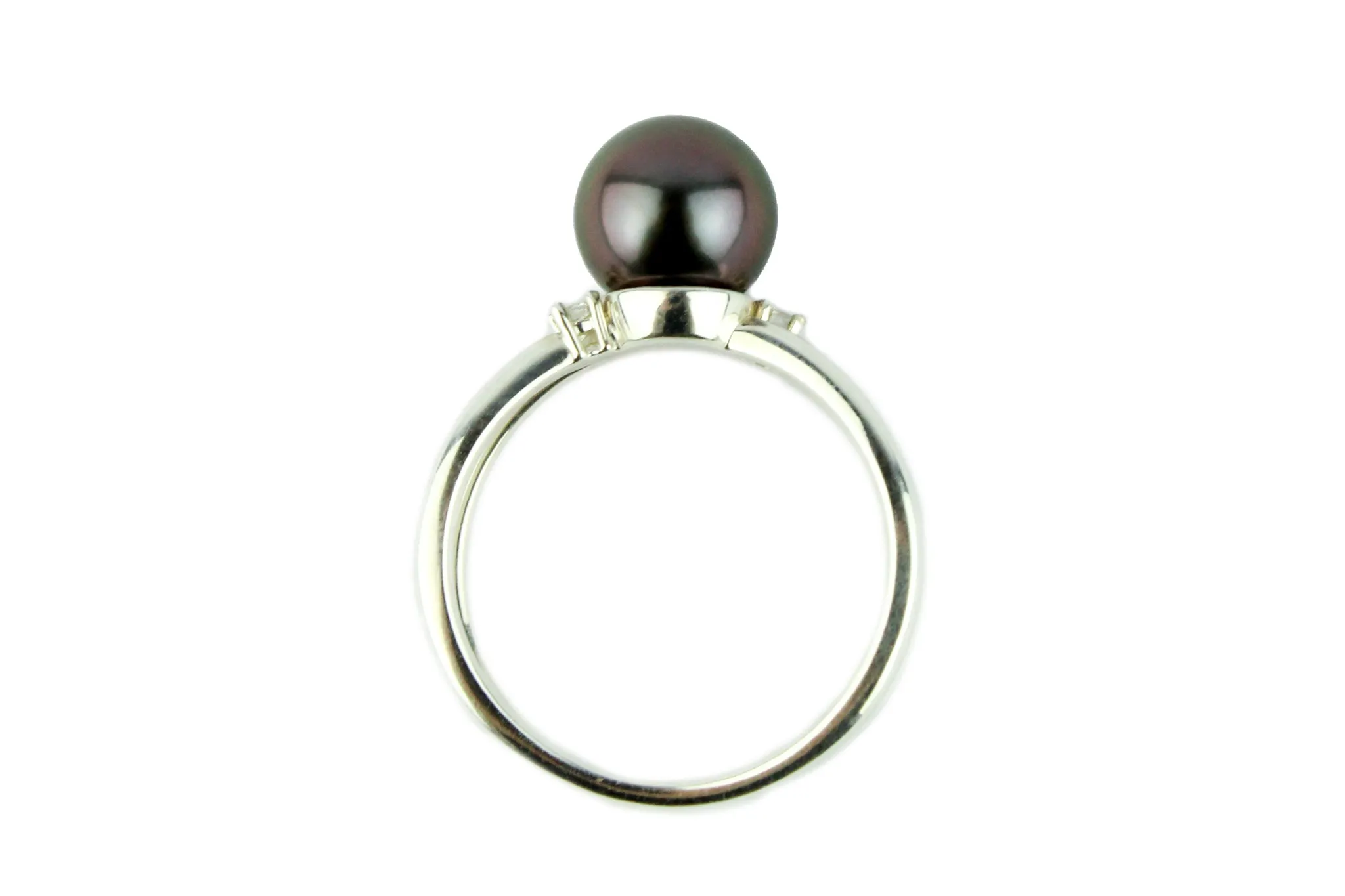 Tahitian Pearl & Diamond Sterling Silver Ring