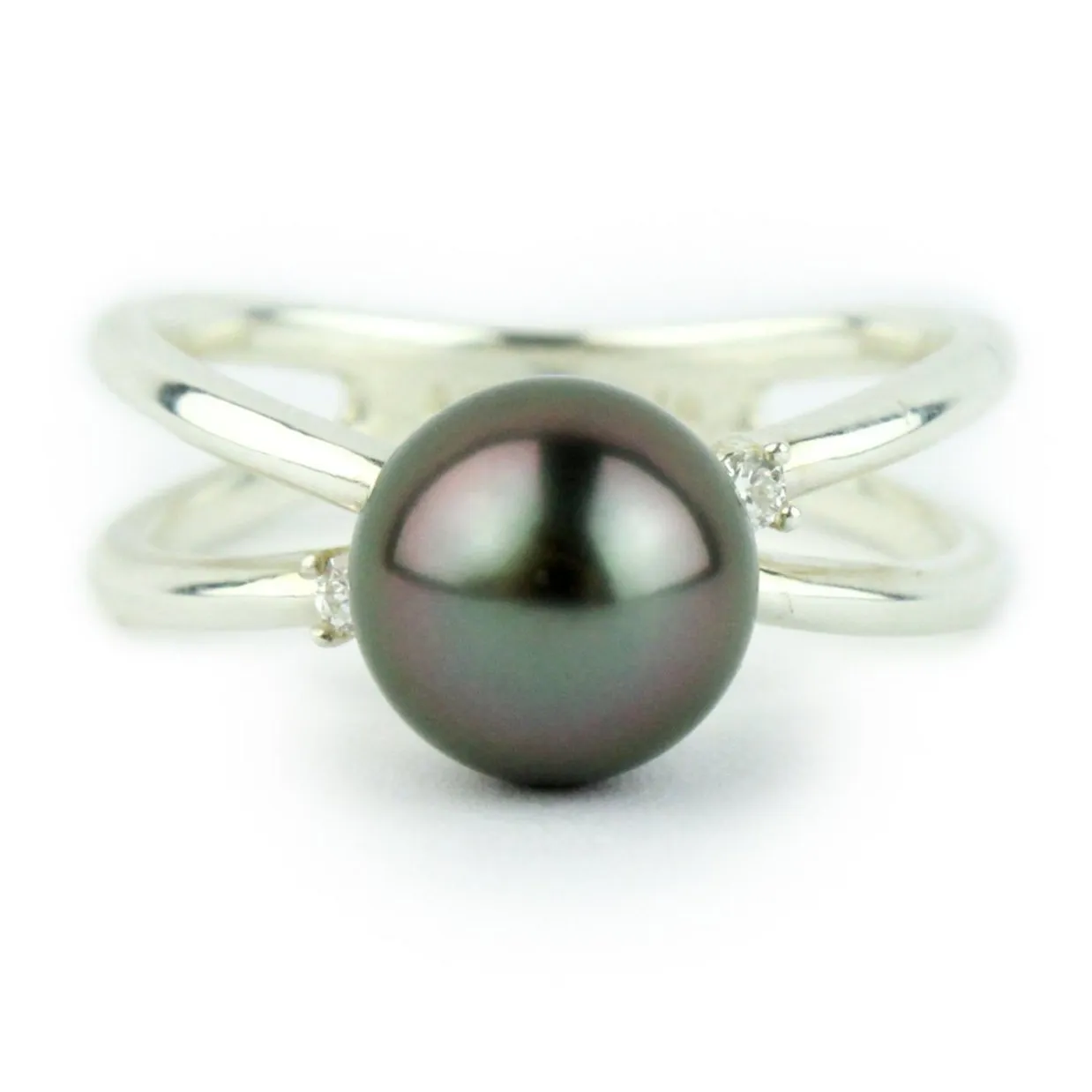 Tahitian Pearl & Diamond Sterling Silver Ring