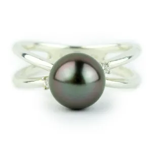 Tahitian Pearl & Diamond Sterling Silver Ring