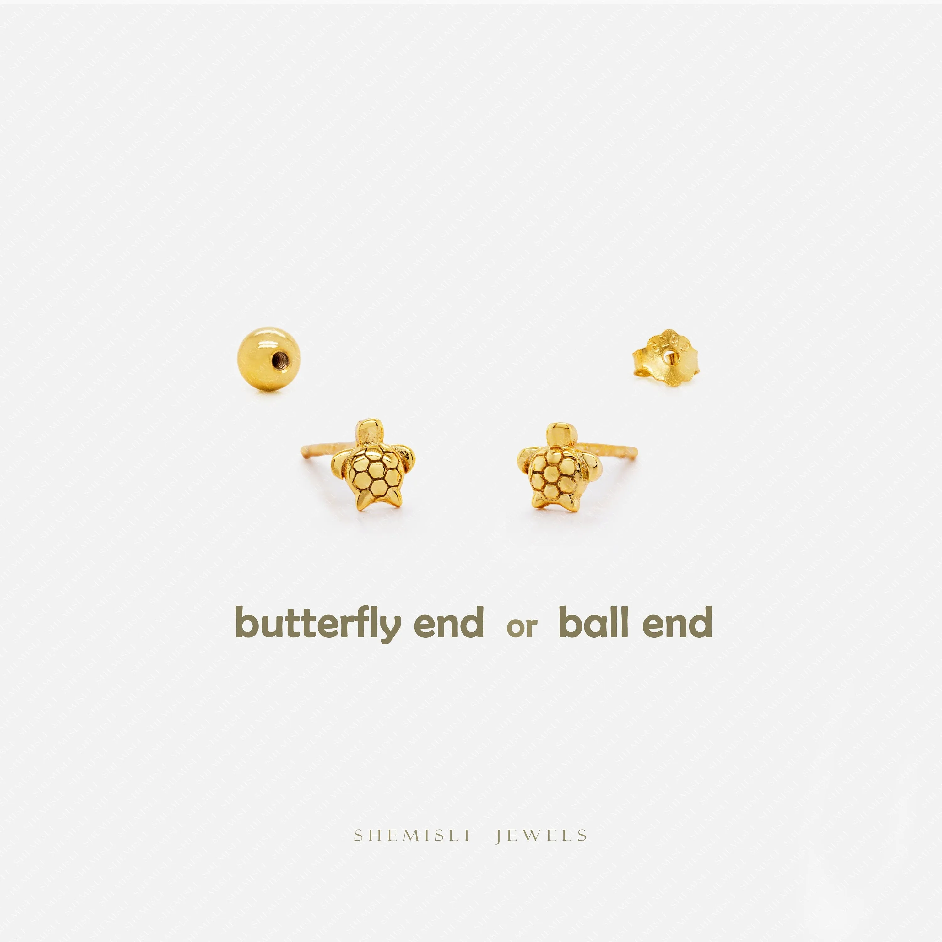 Tiny Sea Turtle Stud Earrings, Unisex, Gold, Silver SS809 Butterfly End, SS810 Screw Ball End (Type A) LR