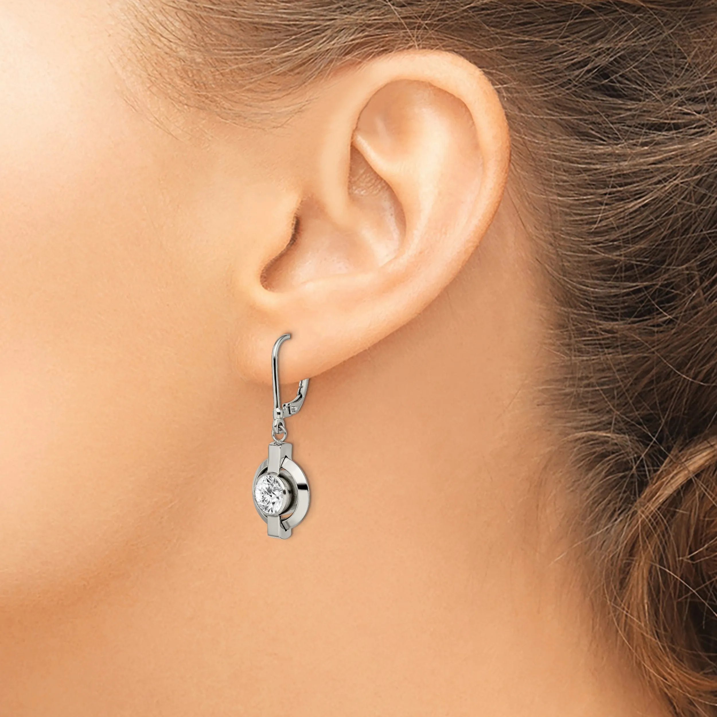 Titanium cubic zirconia leverback Earrings