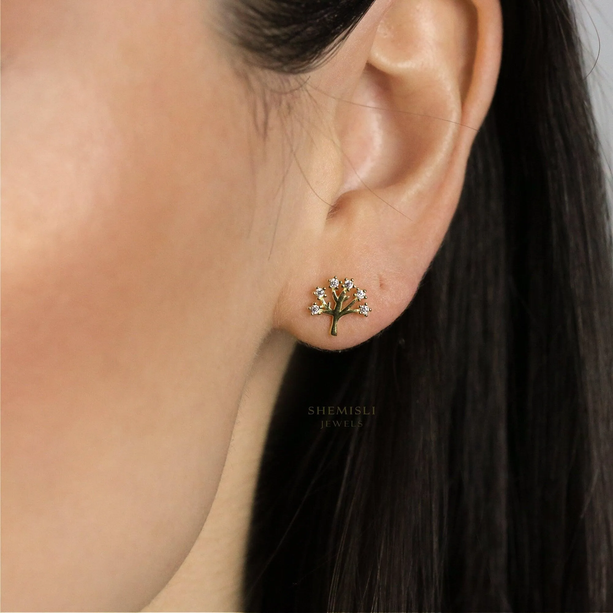 Tree Branch Stud Earrings, Gold, Silver SHEMISLI SS193 LR