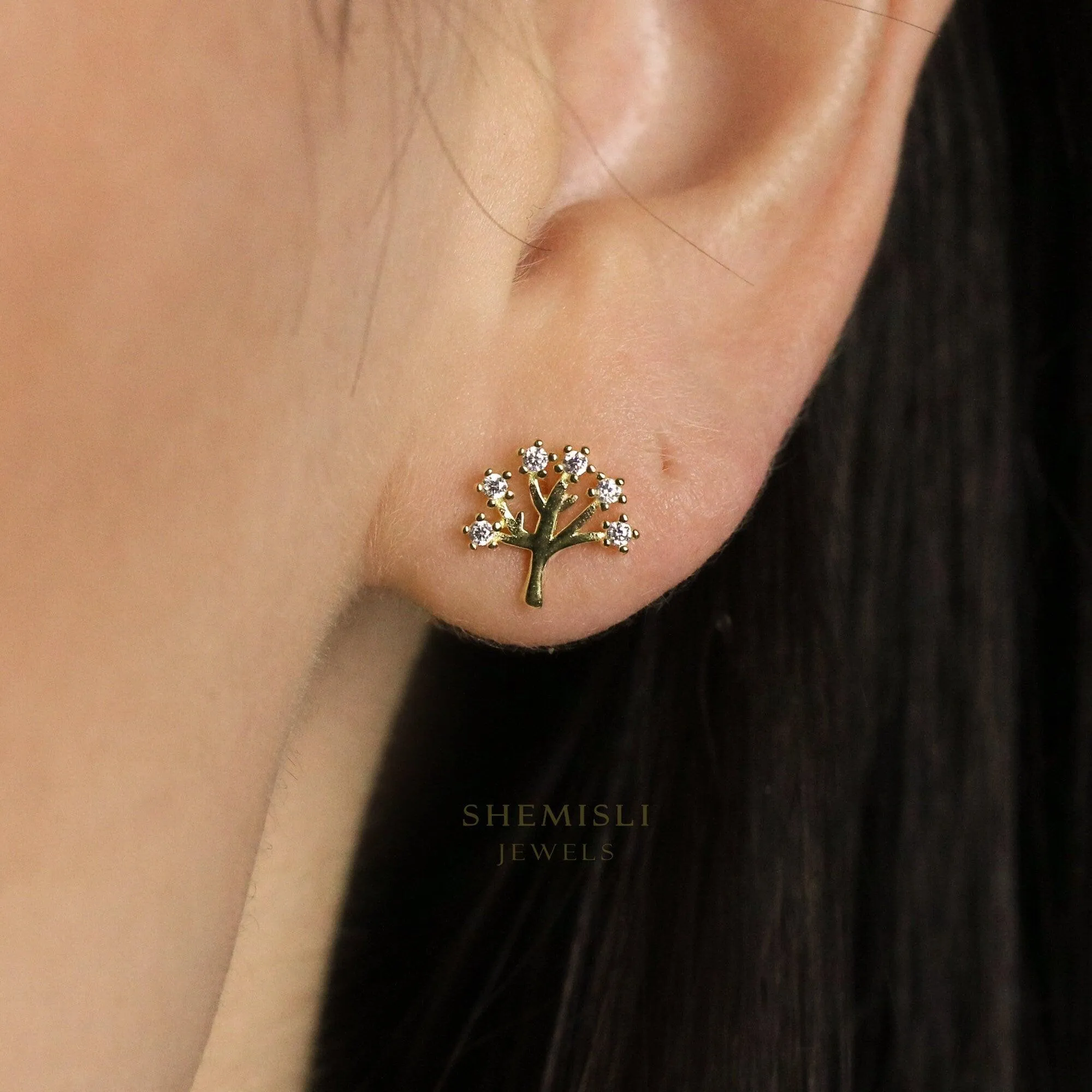 Tree Branch Stud Earrings, Gold, Silver SHEMISLI SS193 LR