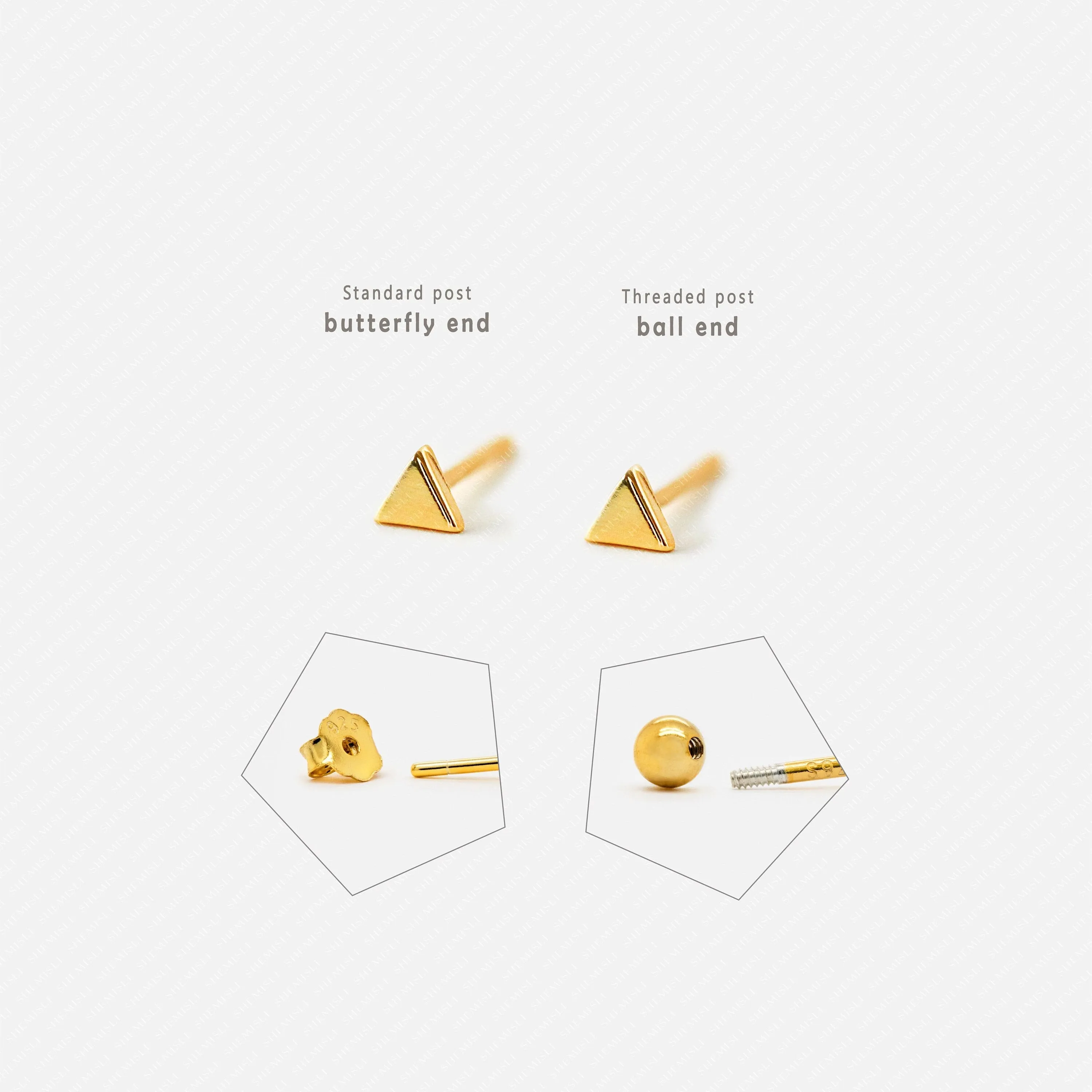 Triangle Studs Earrings, Unisex, Gold, Silver SHEMISLI SS016 Butterfly End, SS749 Screw Ball End (Type A)