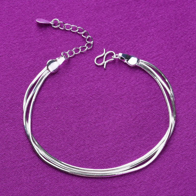 Triple-Layer Snake Bone Chain Silver Anklet