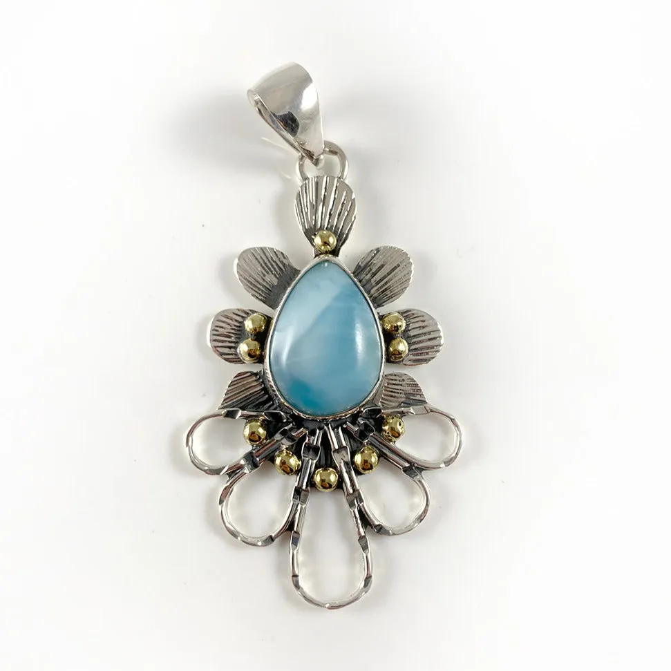 Two-tone Larimar & Sterling Silver Pendant