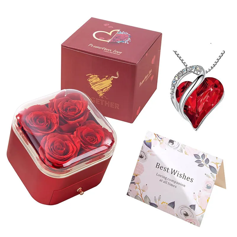 Valentines Day Rose Flower Drawer Jewelry Box Earrings Ring Necklace Storage Valentine's Day Gift Box Romantic Jewelry Packaging Box