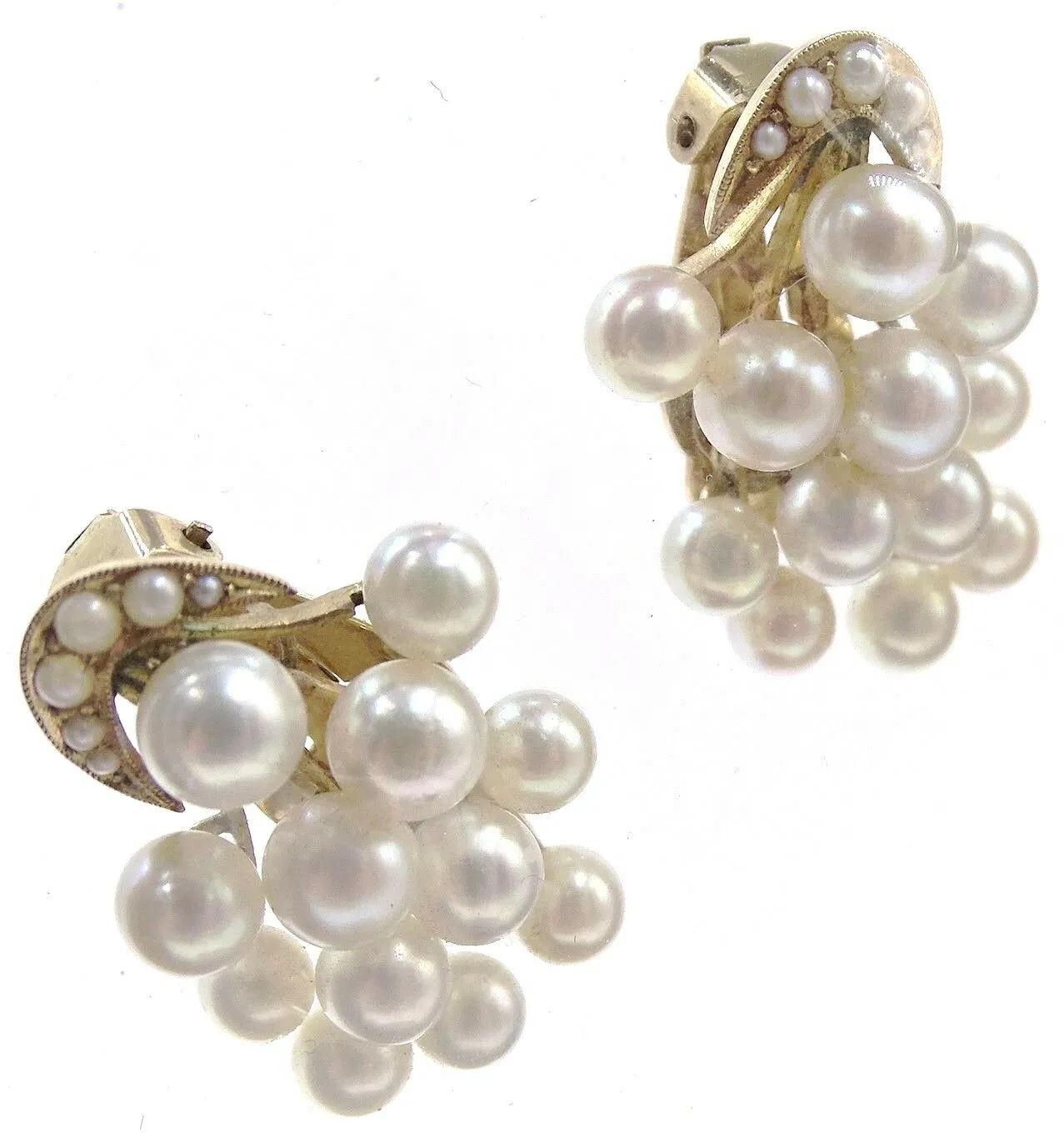 Vintage 14ct Yellow Gold Seed Pearl Clip On Earrings