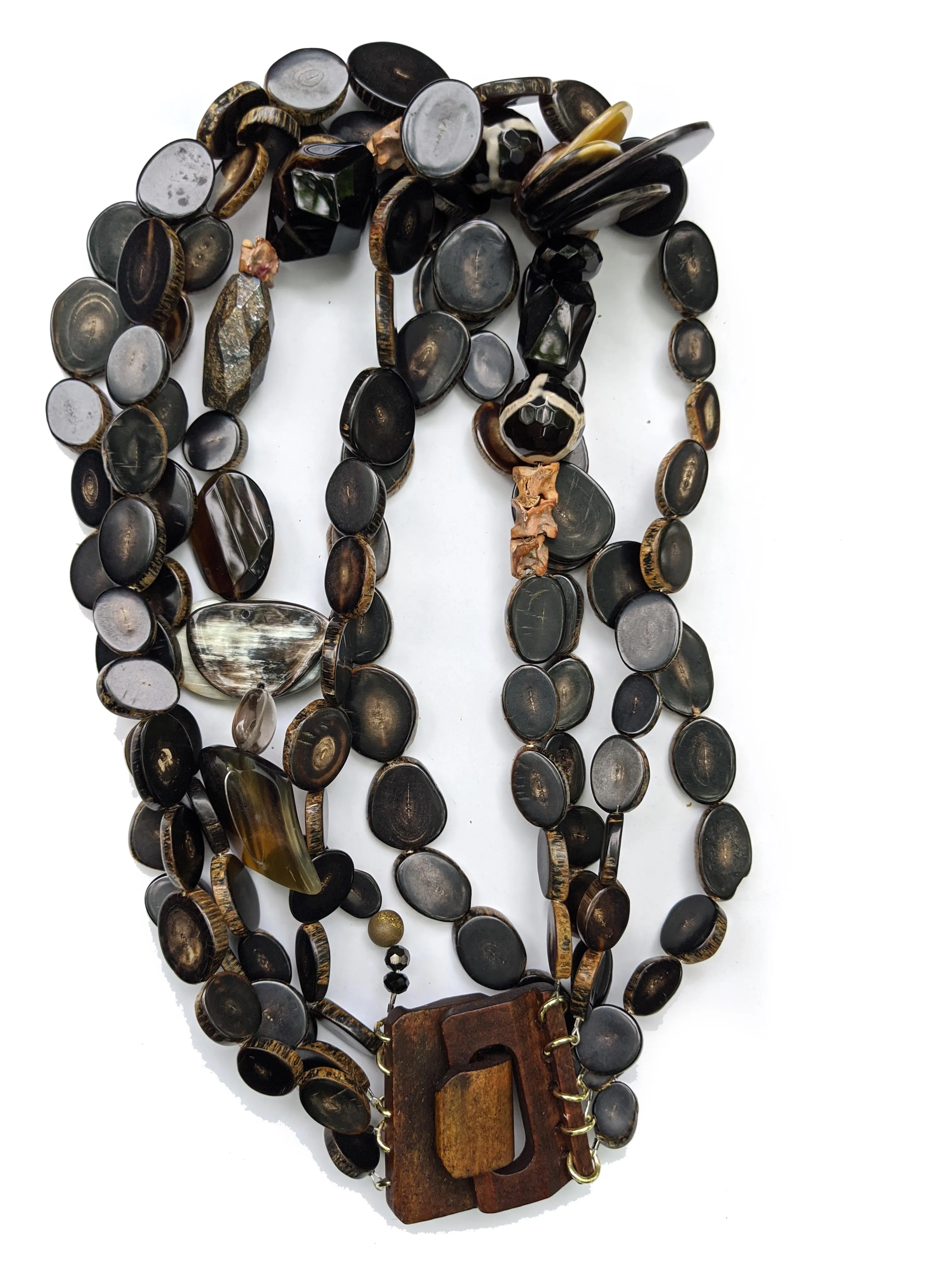 Vintage Horn Slices bones agates and more, oh my! Gay Isber necklace gift boxed Free earrings