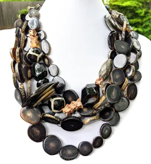 Vintage Horn Slices bones agates and more, oh my! Gay Isber necklace gift boxed Free earrings