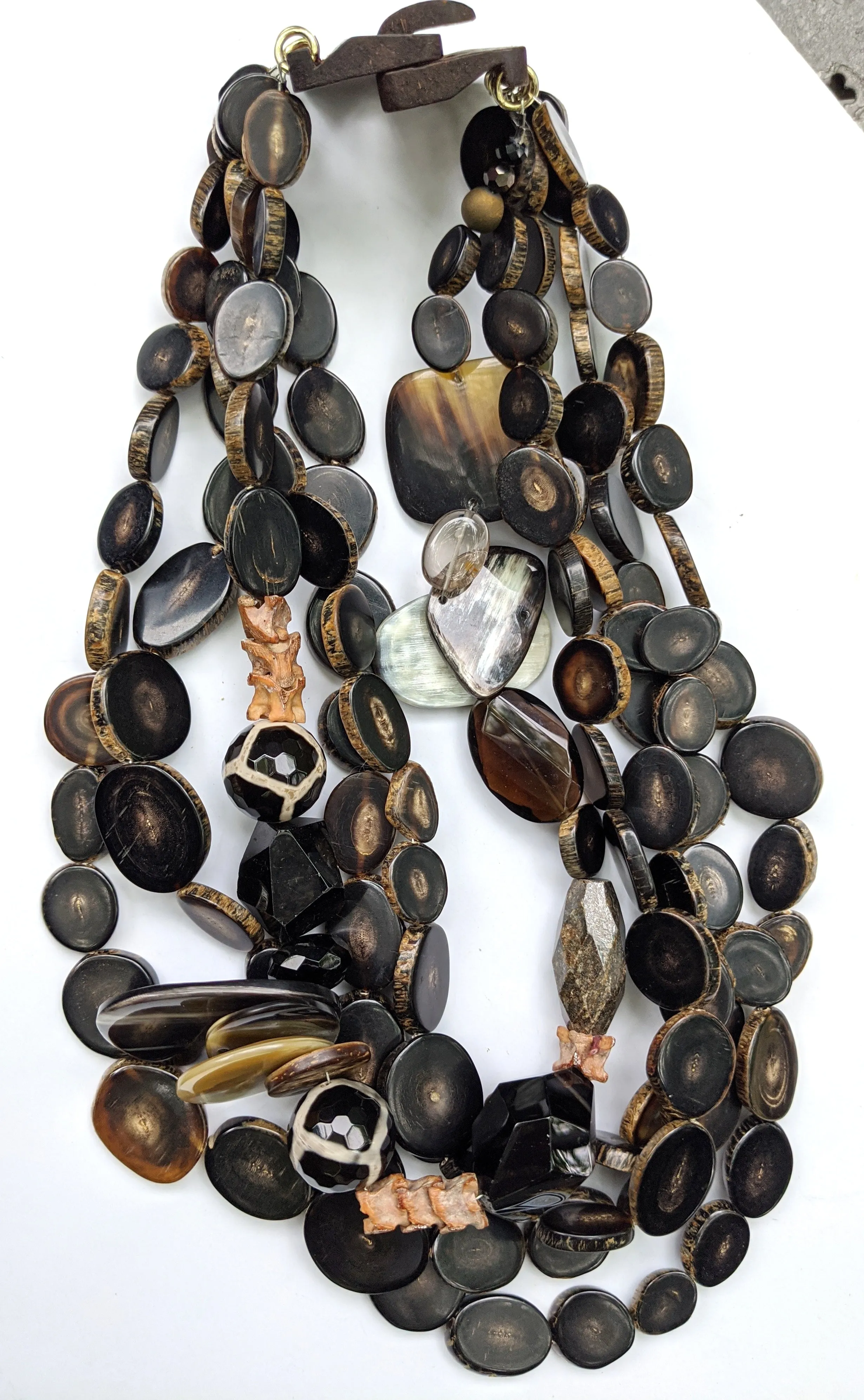 Vintage Horn Slices bones agates and more, oh my! Gay Isber necklace gift boxed Free earrings