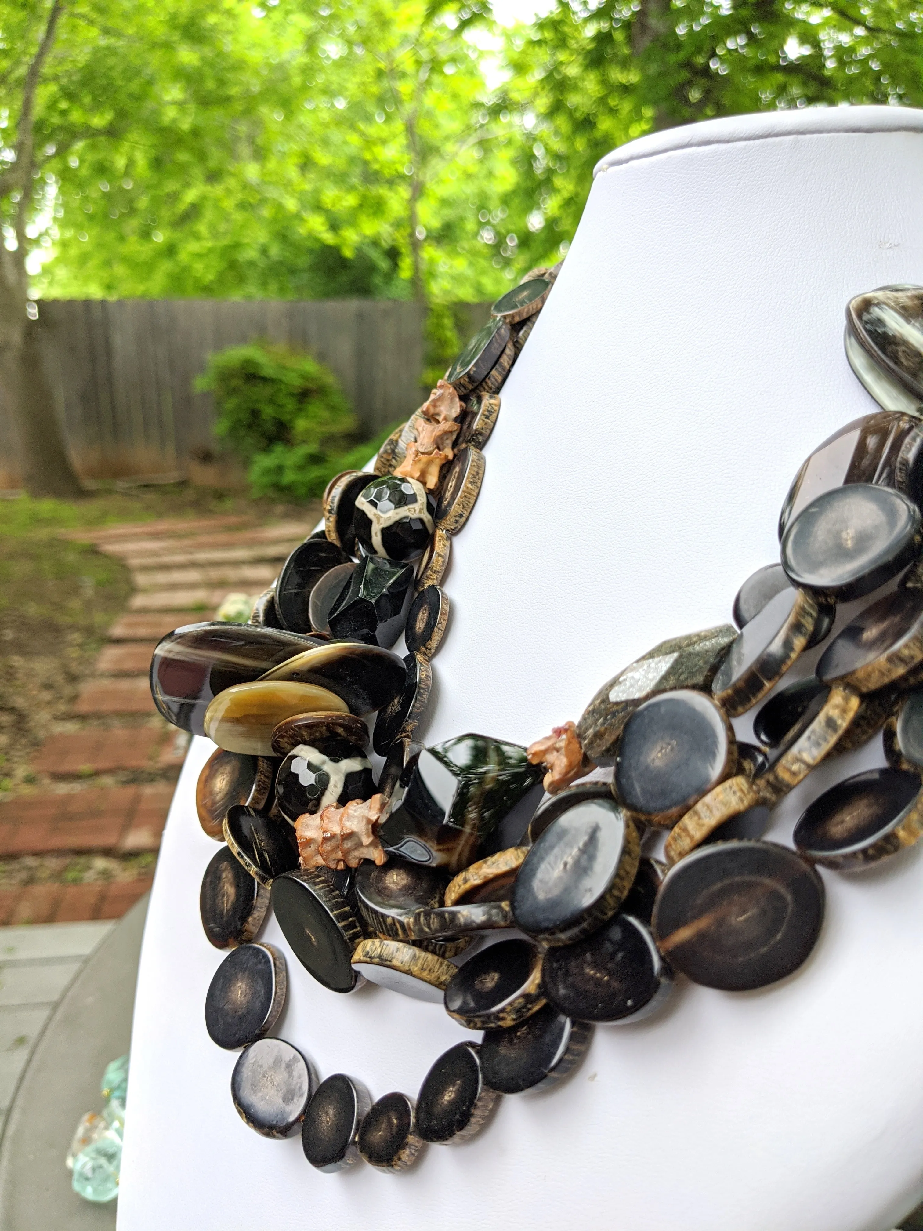 Vintage Horn Slices bones agates and more, oh my! Gay Isber necklace gift boxed Free earrings