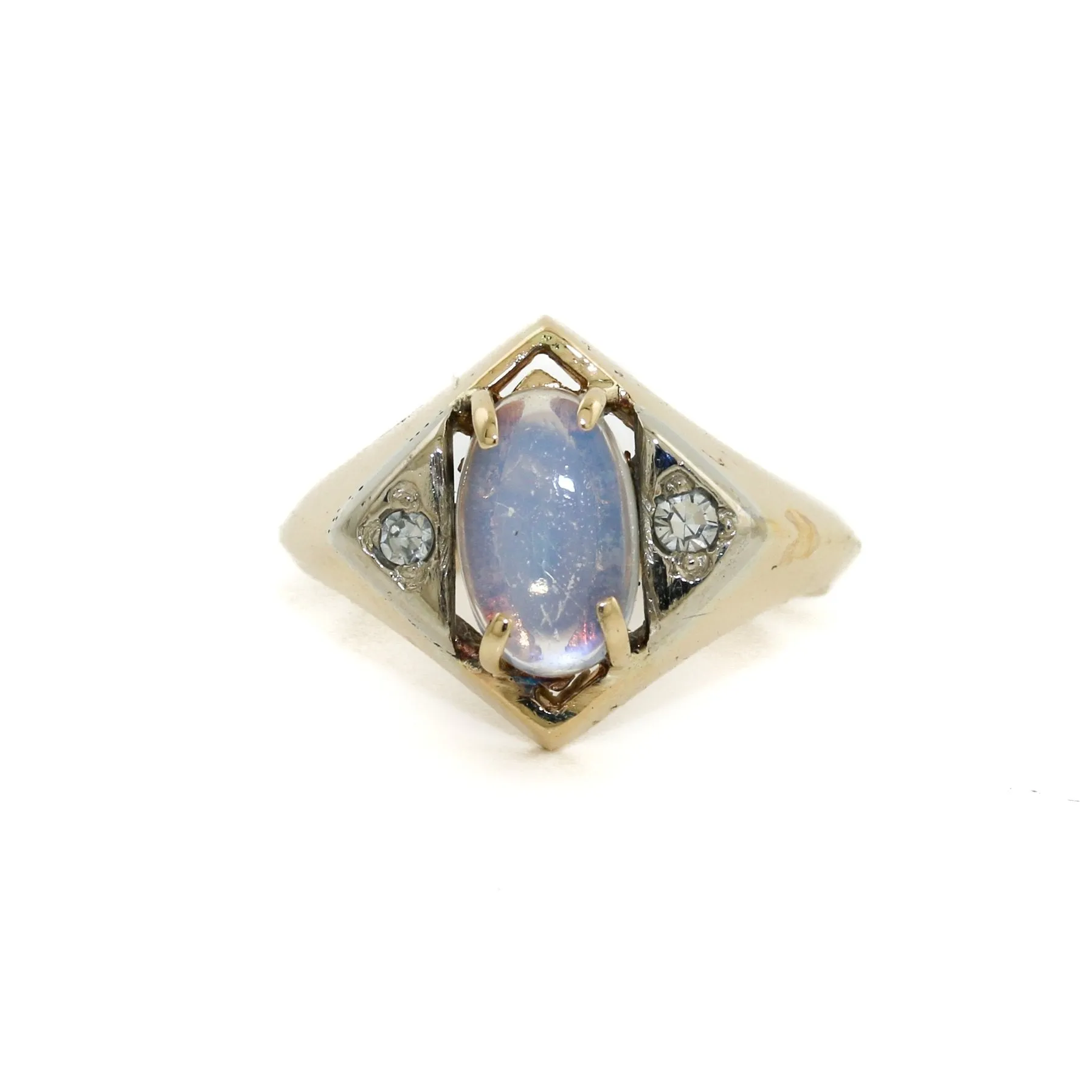 Vintage Moon Stone x Diamond 14k Gold Ring