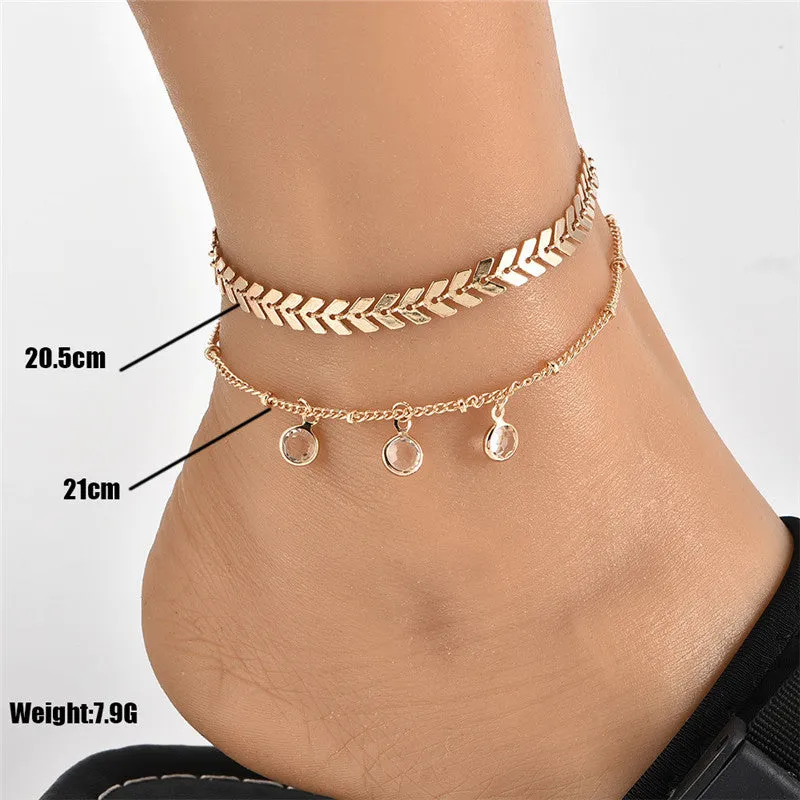 Women's Multi-layer Metal Chain Drill Anklet Combination Popular